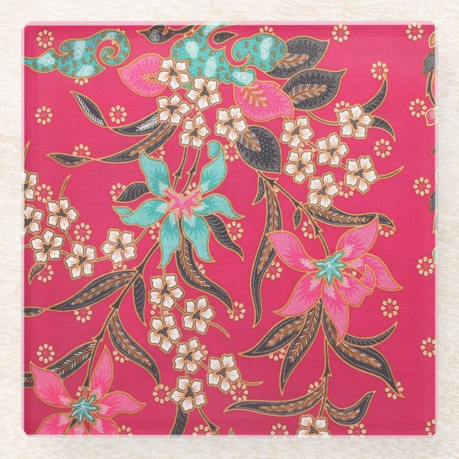 Malaysisch-indonesische Batik Art Pattern Glasuntersetzer (Vorderseite)