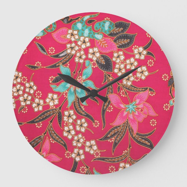 Malaysisch-indonesische Batik Art Pattern Große Wanduhr (Vorderseite)