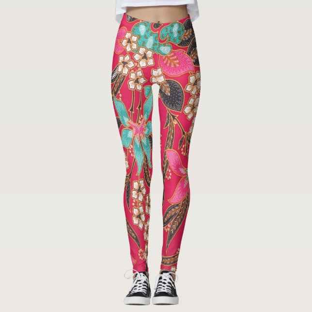 Malaysisch-indonesische Batik Art Pattern Leggings (Vorderseite)