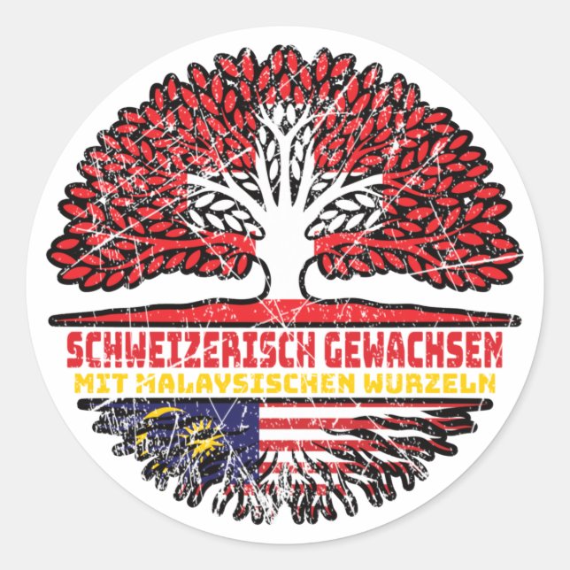 Malaysisch Schweizer Schweiz Baum Wurzel Runder Aufkleber (Vorderseite)