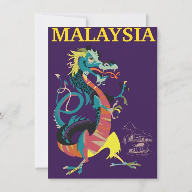 Malaysischer Drache Vintages Reiseplakat Einladung (Rückseite)