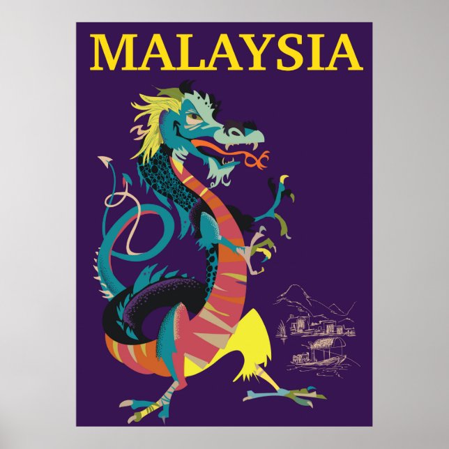 Malaysischer Drache Vintages Reiseplakat Poster (Vorne)