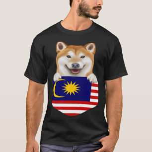 Malaysischer Flaggenschiff Shiba Inu Hund in Pocke T-Shirt