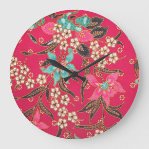 Malaysisches indonesisches Batik-Kunstmuster Große Wanduhr
