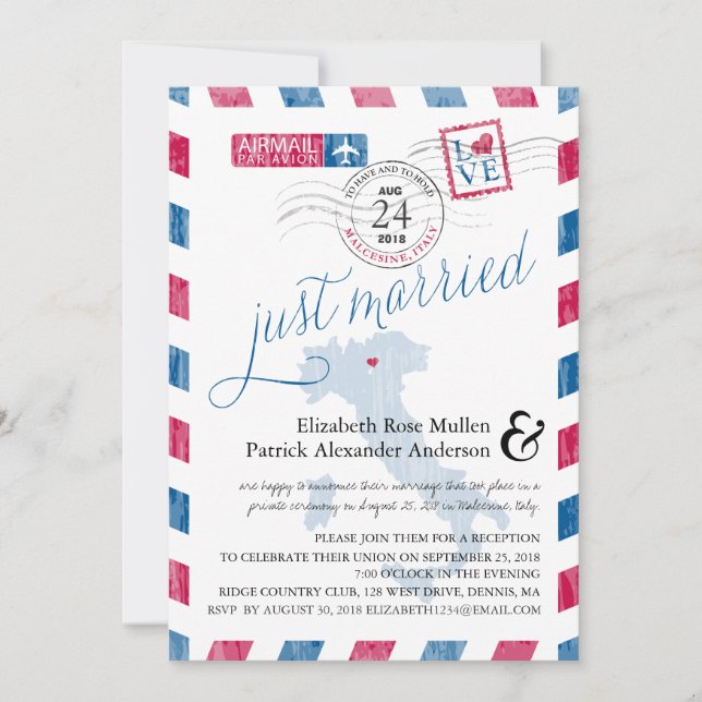 Malcesine Italy Airmail Post Wedding Reception Einladung (Vorderseite)