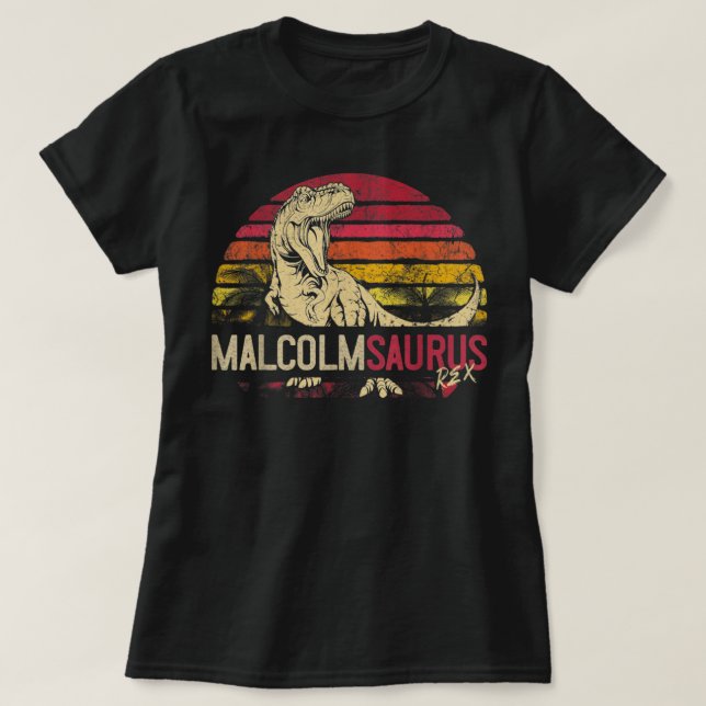 Malcolm Saurus Funny Personalisiert Dinosaur T Rex T-Shirt (Design vorne)