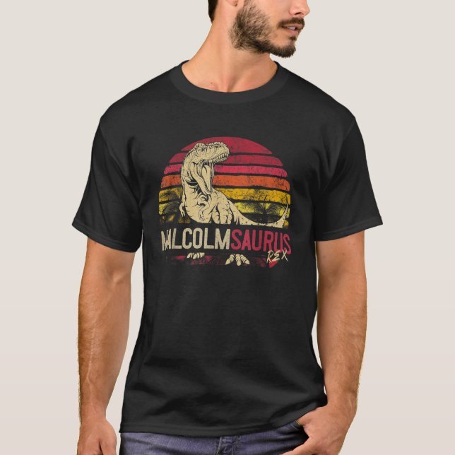 Malcolm Saurus Funny Personalisiert Dinosaur T Rex T-Shirt (Vorderseite)