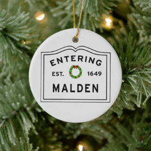 Malden, MA Holiday Wreath Keramik Ornament