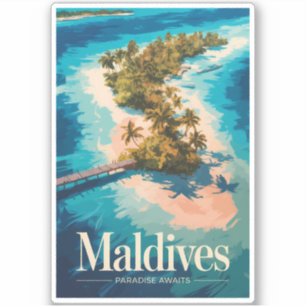 Maldiven-Landschaftsillustration Reise Kunst Vinta Aufkleber