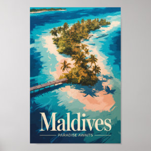 Maldiven-Landschaftsillustration Reise Kunst Vinta Poster