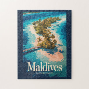 Maldiven-Landschaftsillustration Reise Kunst Vinta Puzzle