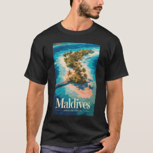 Maldiven-Landschaftsillustration Reise Kunst Vinta T-Shirt