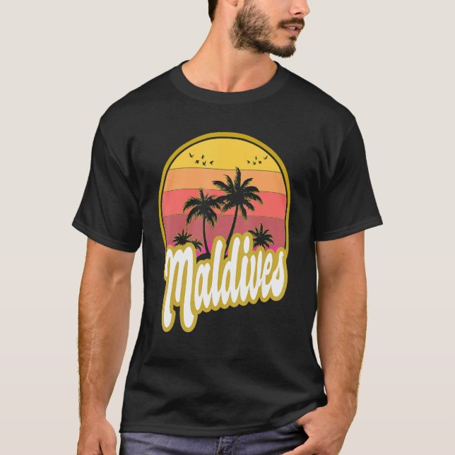 Maldives Beach Retro Sunset T-Shirt (Vorderseite)