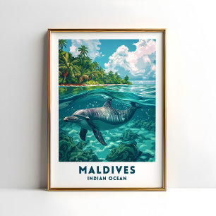 Maldives-Delfin-Reiseposter-Wandkunst Poster