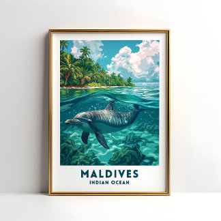 Maldives-Delfin-Reiseposter-Wandkunst Poster