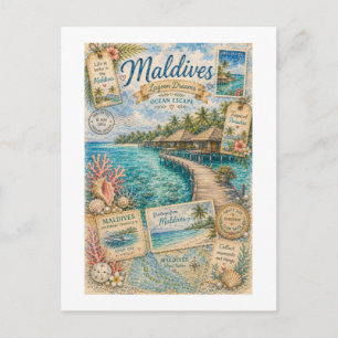 Maldives Lagoon Träume Reise Collage Postkarte