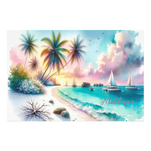 Maldives Luxus Sketch Wasserfarbe   Fotodruck
