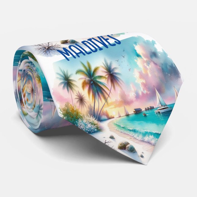 Maldives Luxus Sketch Wasserfarbe | Krawatte (Gerollt)