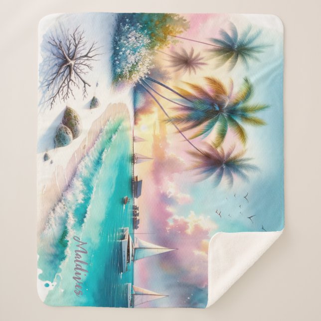Maldives Luxus Sketch Wasserfarbe | Sherpadecke (Vorderseite)