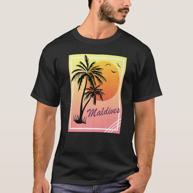Maldives Retro Vintag Sunset T-Shirt (Vorderseite)