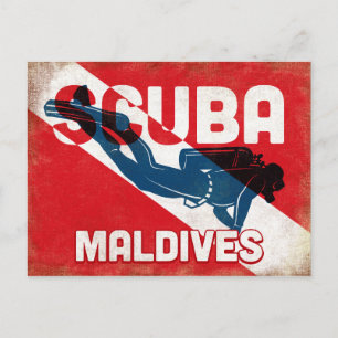 Maldives Scuba Diver - Blue Retro Postkarte