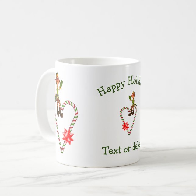 Male Elf Candy Cane Weihnachtsfeiertag Kaffeetasse (Vorderseite Links)