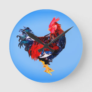 male gallinaceous ,rooster runde wanduhr