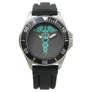 Male Nurse Black Turquoise Caduceus Watch Armbanduhr