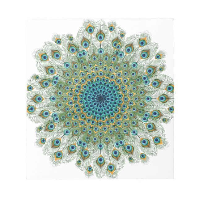 Male Peacock Colorful Mandala Notizblock (Vorderseite)