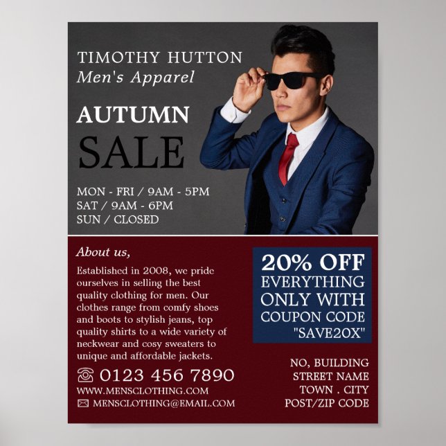 Male Pose, Men's Clothing Store Advertising Poster (Vorne)