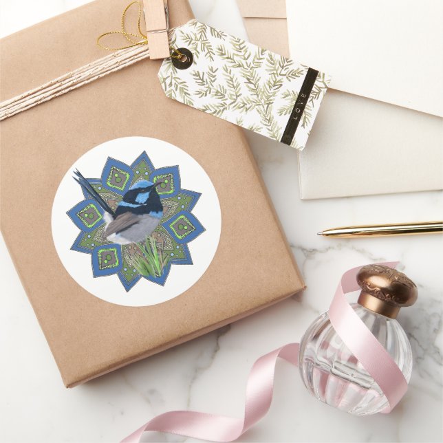 Male Superb Fairy-Wren Runder Aufkleber (Schenken)