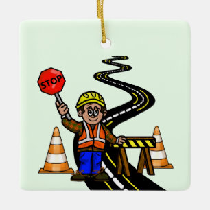 Male Traffic Control Road Repair Ornament