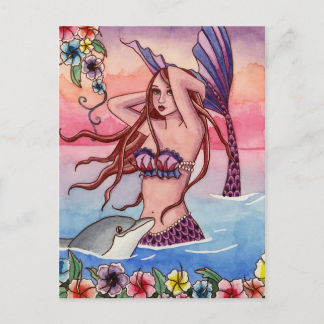 Maleah - Dolphin Mermaid Postcard Postkarte (Vorderseite)