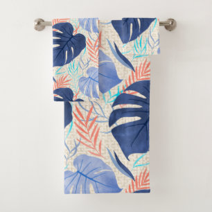 Maleah Monstera Tropical Hawaiian Watercolor Badhandtuch Set