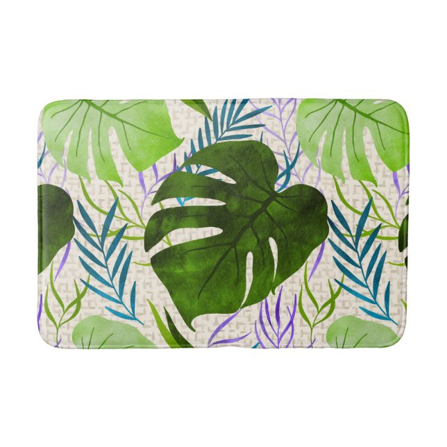 Maleah Monstera Tropical Hawaiian Watercolor-Green Badematte (Vorderseite)