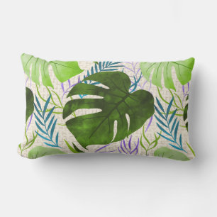 Maleah Monstera Tropical Hawaiian Watercolor-Green Kissen Für Draußen
