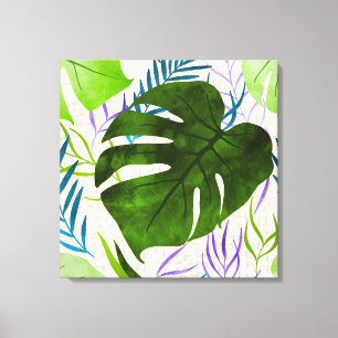 Maleah Monstera Tropical Hawaiian Watercolor-Green Leinwanddruck