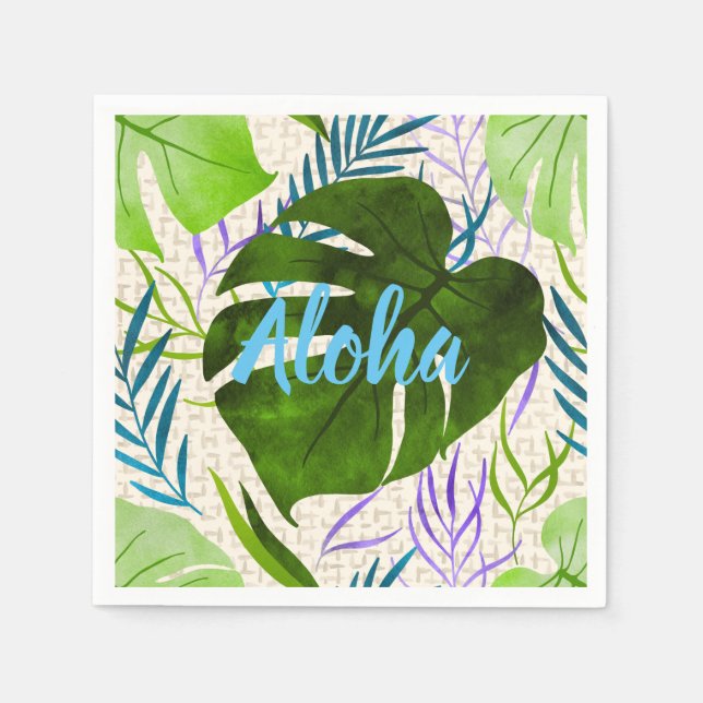Maleah Monstera Tropical Hawaiian Watercolor-Green Serviette (Vorderseite)