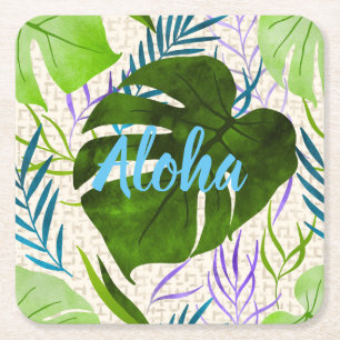 Maleah Monstera Tropisch Hawaiianisches Aquarell-G Rechteckiger Pappuntersetzer