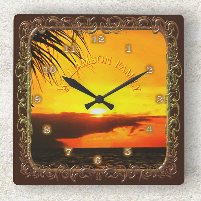 Malecon Sunset 2441 Quadratische Wanduhr (Von Creator hochgeladen)