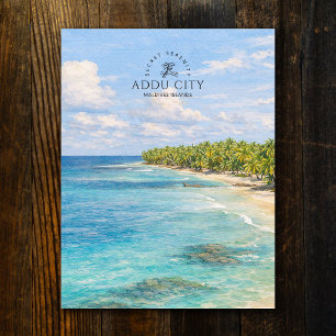 Malediven Addu City   Wasserfarbe Strand Postkarte