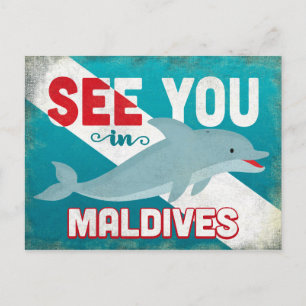 Malediven Dolphin - Retro Vintage Reise Postkarte