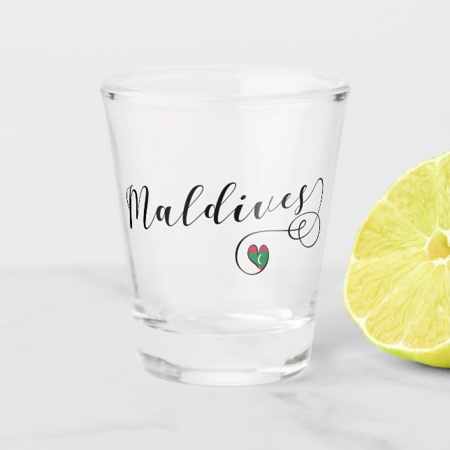 Malediven-Flaggen-Herz, maledivisch Schnapsglas (Vorderseite)