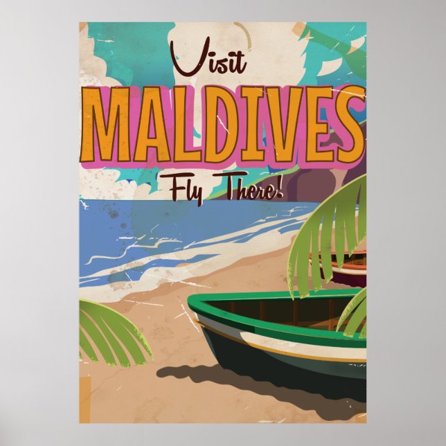 Malediven Insel Vintage Reise Poster Kunst. (Vorne)
