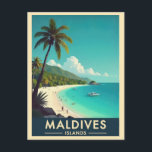 Malediven Inseln Vintag Beach Travel Postkarte<br><div class="desc">Jeder würde Liebe haben,  diese Vintage Reise-Postkarte mit einer Retro-Abbildung eines tropischen Ozeanstrands auf den Malediven zu erhalten!</div>