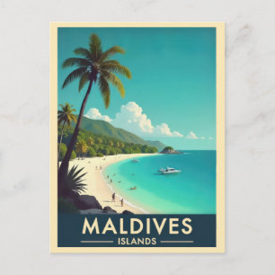 Malediven Inseln Vintage Strand Ozean Reise Postkarte