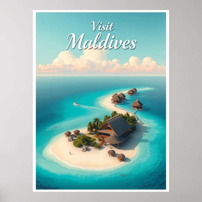 Malediven – Korallenatoll im Vintage-Stil Poster (Vorne)