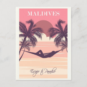 Malediven Pink Vintag Beach Travel Postkarte