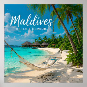 🧲 Malediven-Strand-Hängematten-Urlaubs-Andenken � Poster
