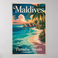 Malediven-Strand-Illustration Reise Kunst Vintage